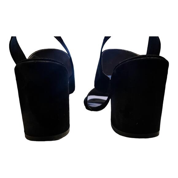 STUART WEITZMAN Suede Black Sandals Leather Block Heels Slingback Spain 8.5M EUC - Picture 8 of 10